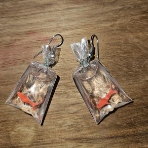 Goldfish in water bags hanging earrings